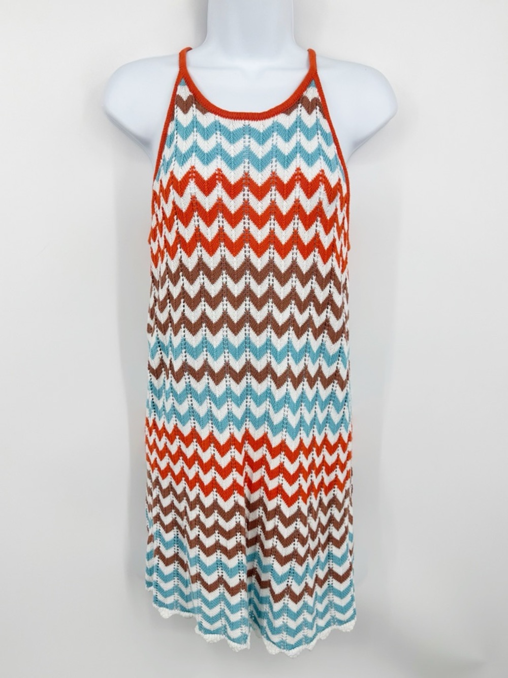 C&C California Chevron Crochet Knit Mini Dress Size Medium Boho Coastal